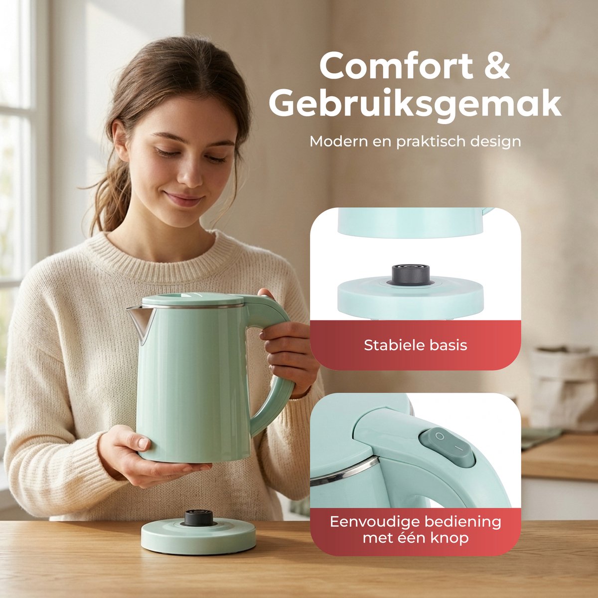 TM&DY Waterkoker - 0,6 Liter – 600W – Reis Waterkoker - Dubbelwandige Isolatie – RVS Binnenwerk – Camping Waterkoker - Automatische Uitschakeling – Mintgroen thumbnail 6