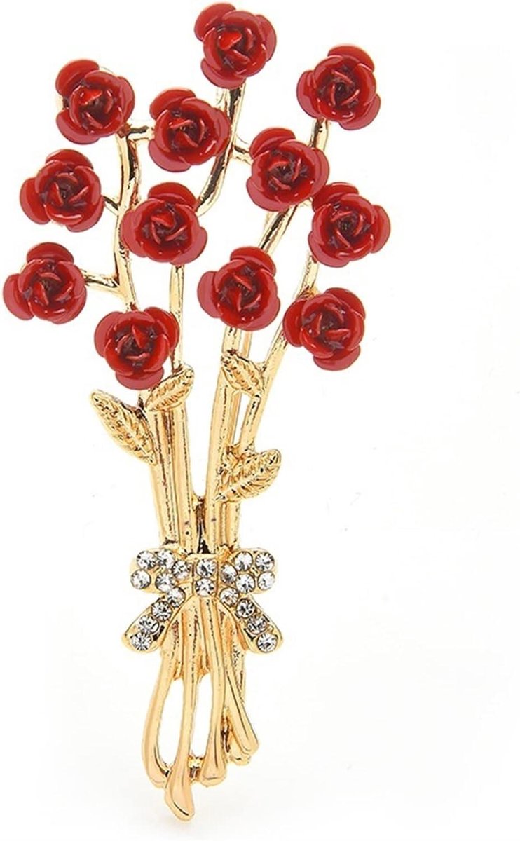 Bloem Broche - Mode Accessoire - Dameskleding Verfraaien - Emaille Rozen Design - 73 x 25 cm - Rood