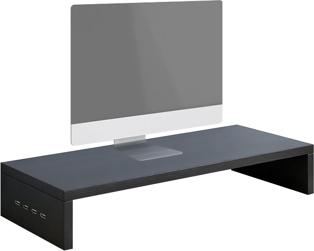 Monitorstandaard - Bureauverhoger - Bureau Organisatie - Met 4 USB Poorten - 50 cm Lengte - Zwart