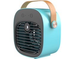 Mobiele Airco Alternatief – Mini Aircooler met Water – Draagbare Koelventilator met 4000 mAh Batterij – Tafelventilator en Luchtkoeler voor Bureau, Slaapkamer, Auto en Kamperen – 3 Windsnelheden – Type-C – 128ML -blauw