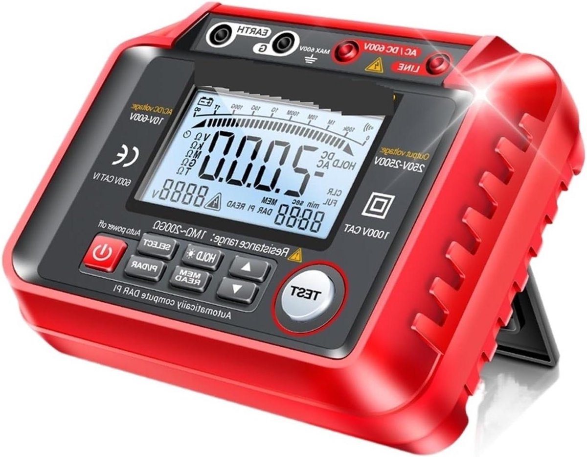 Isolatieweerstandsmeter - Digitale Multimeter - Elektrisch Testen - Hoogspanningsmeting - 200GΩ Bereik - Grijs