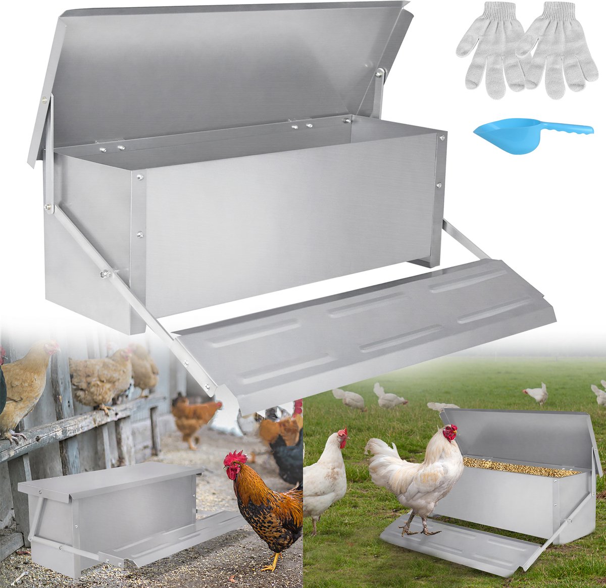 ACXIN - Kippenvoerautomaat - Automatisch met Pedaal - Rattenbestendig - 10 kg