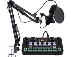 Rubehoow Podcast-apparatuurbundel, audio-interface en DJ-mixer en BM-800 condensatormicrofoon, studio-apparatuur met fantoomvoeding, individueel kanaalontwerp, streaming, voice-over, zingen, pcenz.