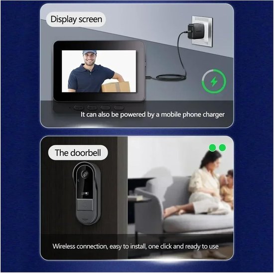 Ring Deurbel 4,3 Inch 2,4G Draadloze Videodeurbelcamera WIFI Nachtzicht Smart Home Security Deurbel Tweerichtingsintercom For Thuis Installeren In Een Handomdraai(FREE 256G SD Card) — afbeelding 4