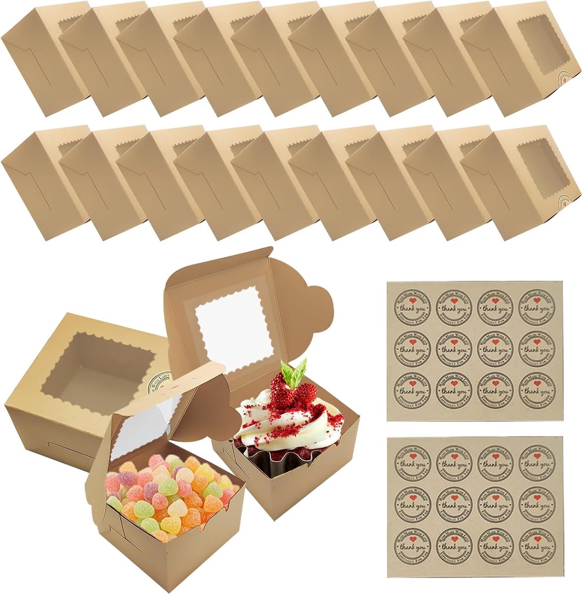 Cupcakedoosje - 23 x 18.5 x 2 cm - Bruin - Met Tray en Venster - Gebaksdoos - Perfect Voor Cupcakes, Desserts en Meer - 25 stuks - Cupcakedozen - van Imperatoris