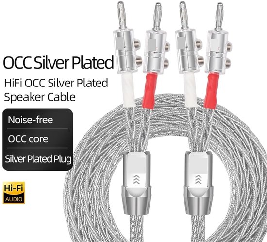 Luidsprekerkabels - HiFi Kabels - Muziek Systeem - Verzilverd OCC - 15 m - Zilver — afbeelding 2