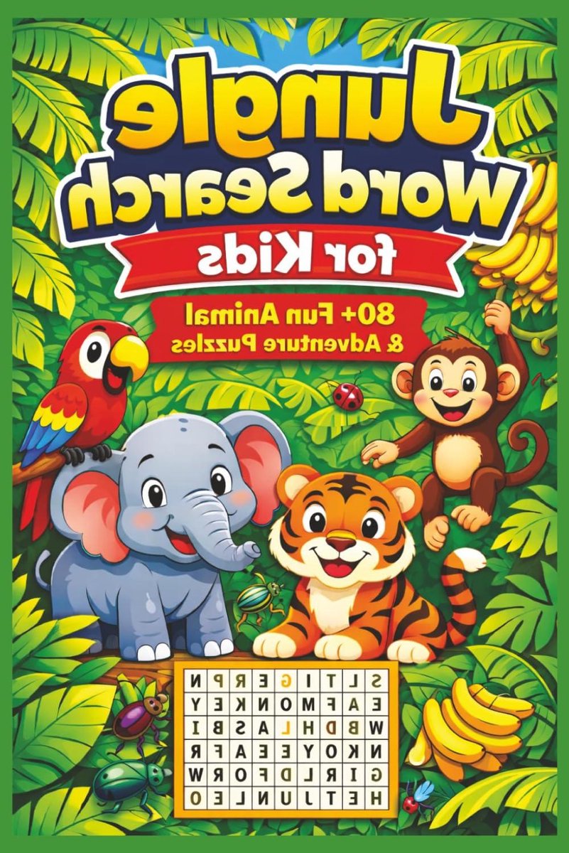 Jungle Woordzoeker - Puzzelboek Dieren - Kind Educatie - 80+ Puzzels - 15x23 cm - Groen