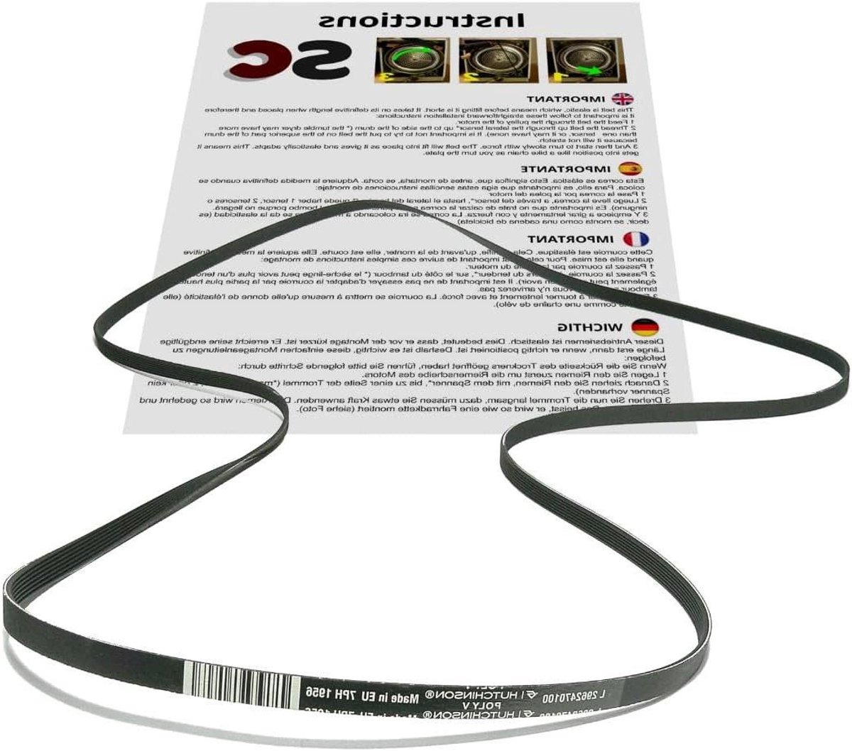 Wasdroger Riem - Drogerband - Apparaat Reparatie - Standaard Lengte - 1956 mm - Zwart thumbnail 4