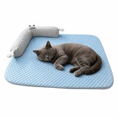 Koelmat Voor Hond & Kat | 55 X 40 CM | Afneembaar en wasbaar | met hoofdsteun | Temperatuur Absorberende Werking | Vrij Van Giftige Gel | Anti Slip | Blauw | M