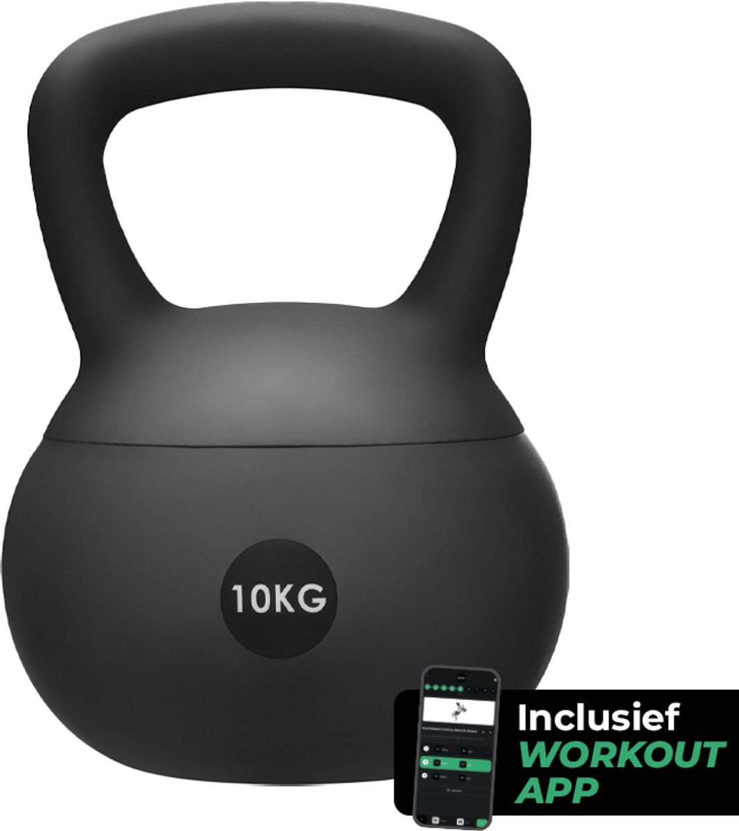 Attrezzo Kettlebell Grijs/Zwart – Inclusief Gratis Workout App – Fitness Gewicht voor Krachttraining, Thuisfitness en Full Body Workouts