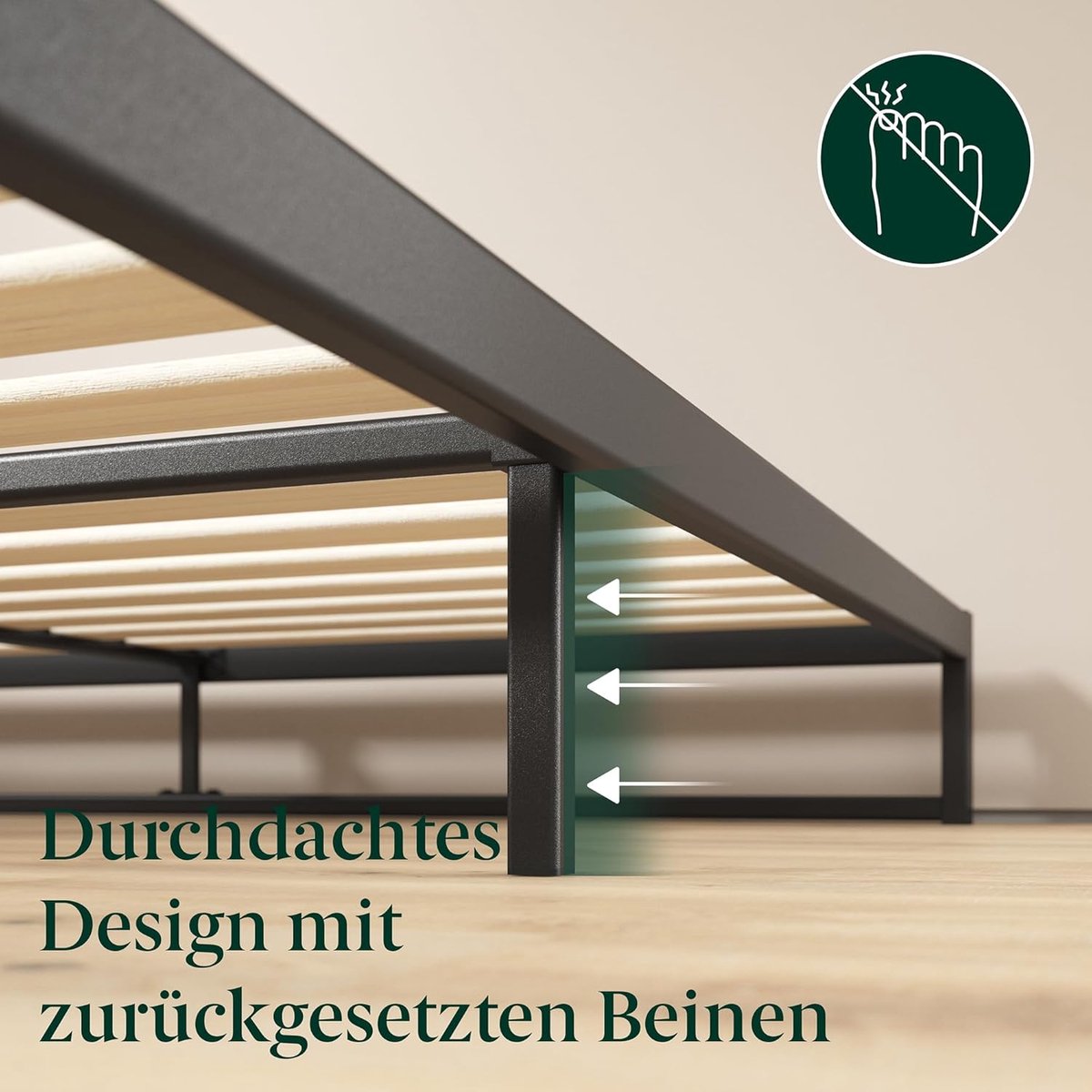 ZenCore Premium Laag Platform Bedframe 140x200 cm met Houten Lattenbodem, Stalen Constructie en Geluidsvrije Ondersteuning