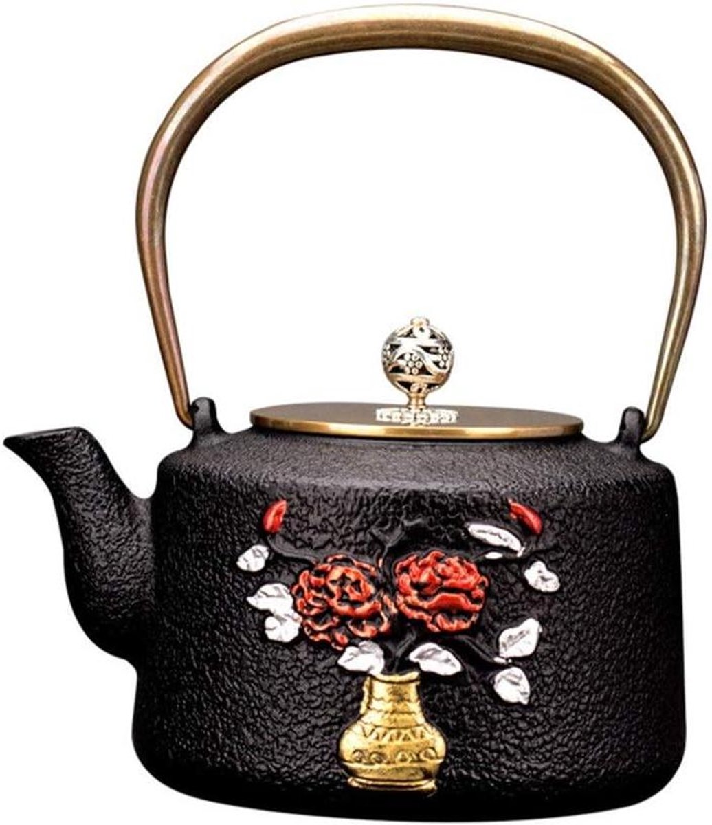 Gietijzeren theepot - Waterkoker theepot - Water koken - Gelijkmatige warmteverdeling - 1200 ml - Zwart