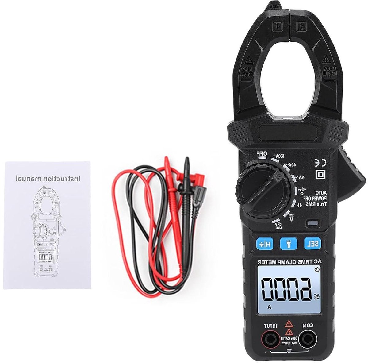 Digitale Stroomtang - Multimeter Tester - Elektrische Metingen - True RMS Nauwkeurig - 600A Bereik - Zwart