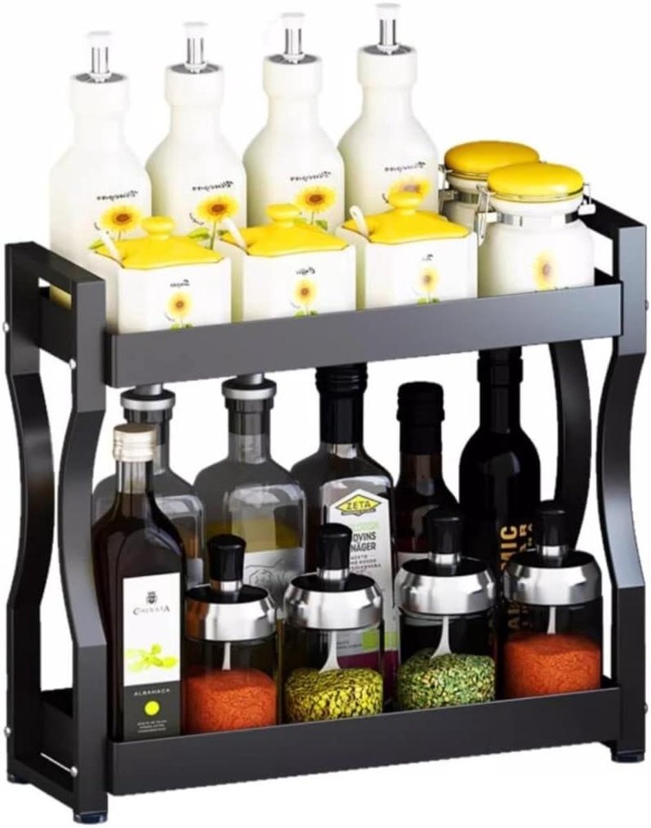 Kruidenrek - Opbergplank Keuken - Keuken Organizer - Roestvrij Staal - 30-50 cm - Zwart