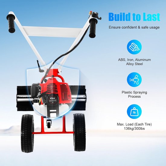 Benzine Veegmachine - Tuinveger Bladverzamelaar - Buiten Reinigen - Krachtige 43cc Motor - 60 cm Werkbreedte - Rood Zwart — afbeelding 5