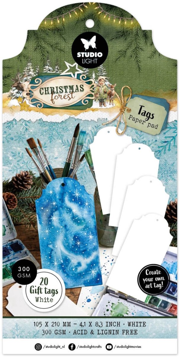 Tag paper pad white - Christmas forest nr. 13