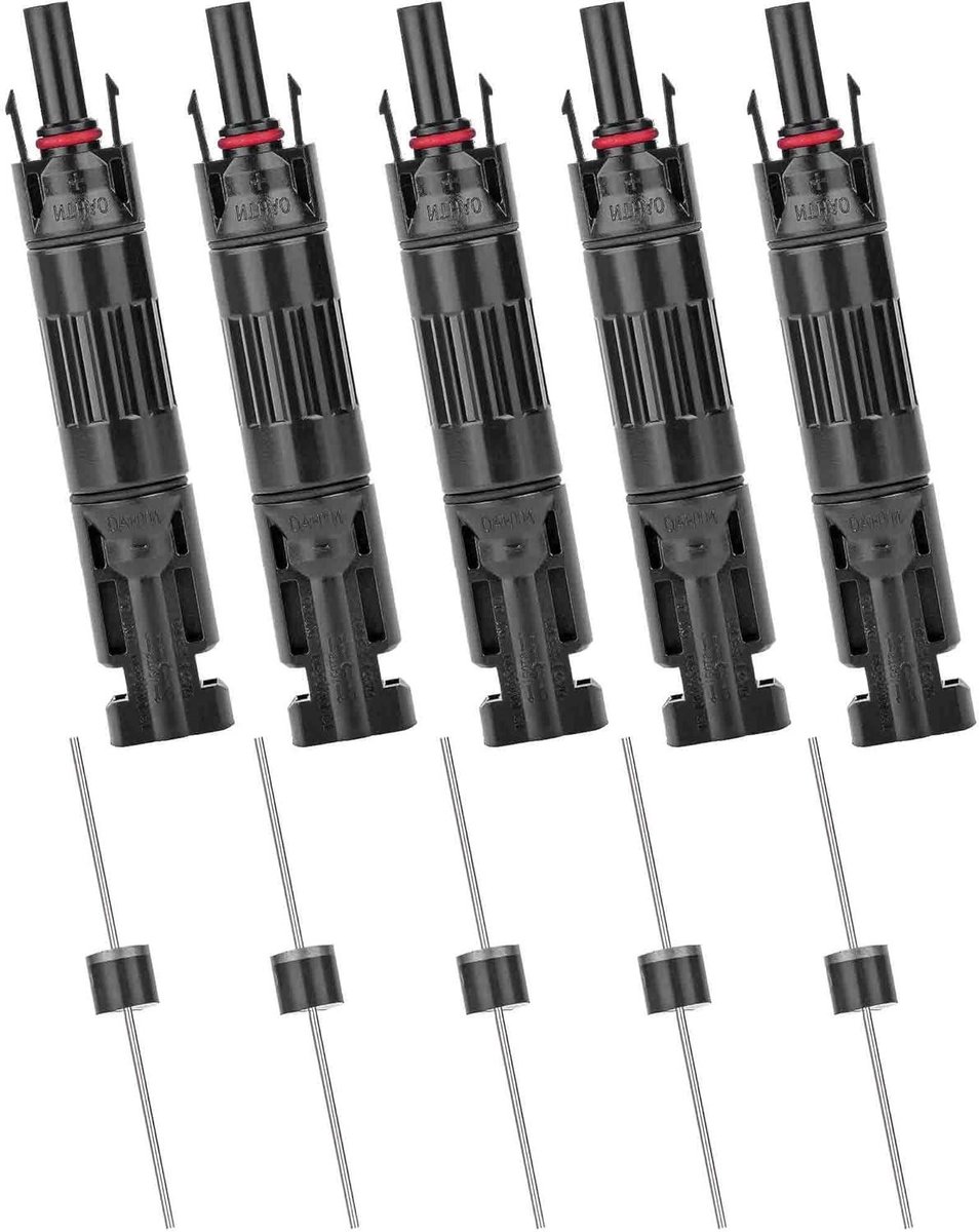 Zonnepaneel Connectoren - Zonnedraad Connectoren - Energie Opwekking - Ingebouwde Diode - 5 Stuks 30A - Zwart