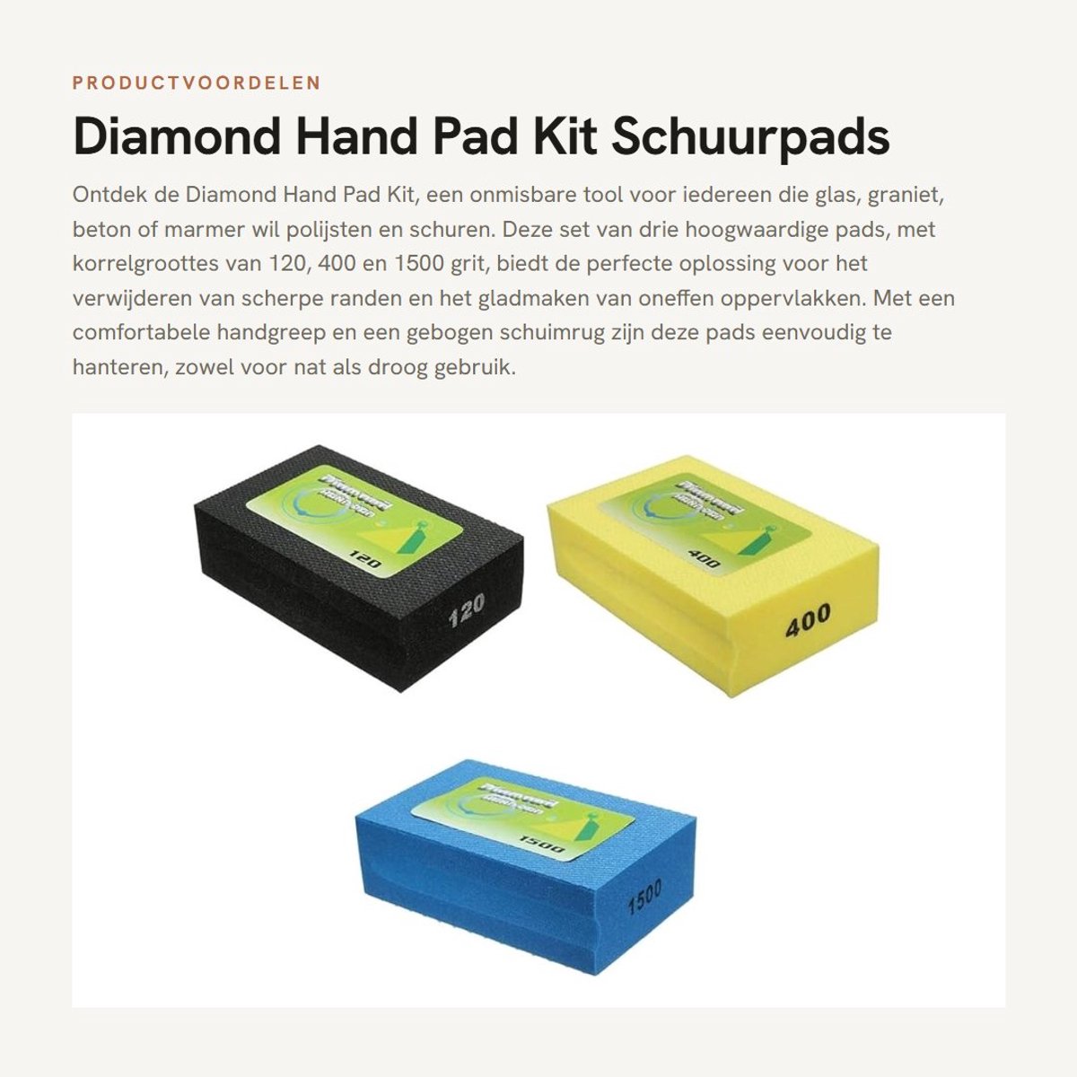 Dailygoods- Schuurpad Set 3 Stuks - 120/400/1500 Grit - Handheld Polijstpad - Diamant Schuurpad - Geschikt voor Nat/Droog Gebruik - Hittebestendig