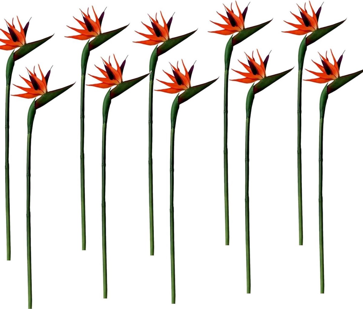 Kunstmatige Strelitzia Bloem - Nep Paradijsvogel - Decoratie Huis - Levensecht Ontwerp - 22 Inch Groot - Groen Oranje