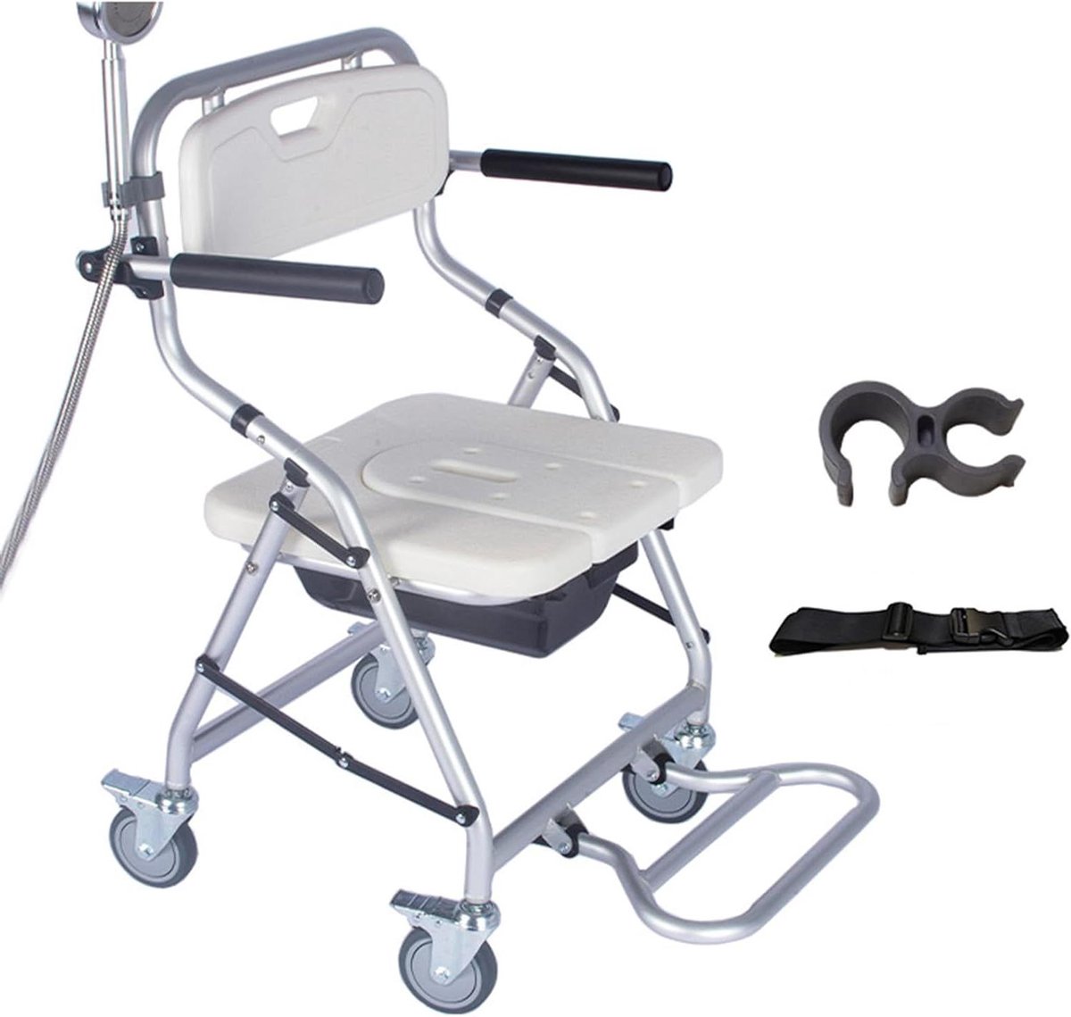 Douche Commode Stoel - Verplaatsbaar Toilet - Veilig Douchen - Opvouwbaar Ontwerp - Max 120 Kg - Wit