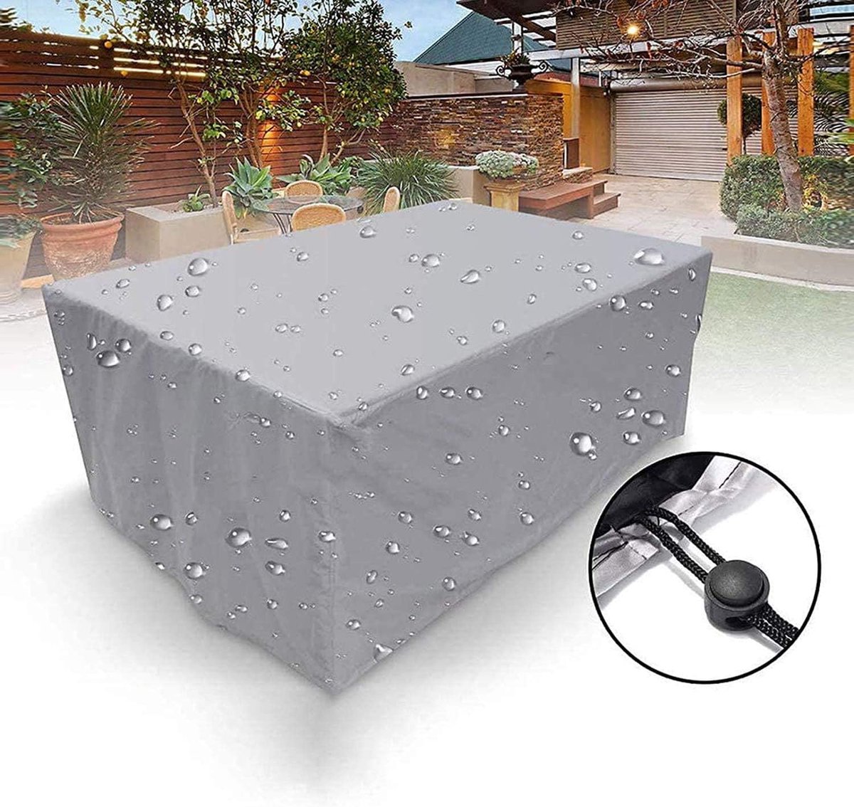 zilverloos Waterdichte overtrekken voor tuinmeubelen - stofbestendige overtrekken voor buiten - UV-bestendig, rechthoekige overtrekken voor terrasbanken - Scheurbestendige set overtrekken voor modulaire tafels en stoelen voor buiten - 205cm L x 104cm W x 71cm H zilver