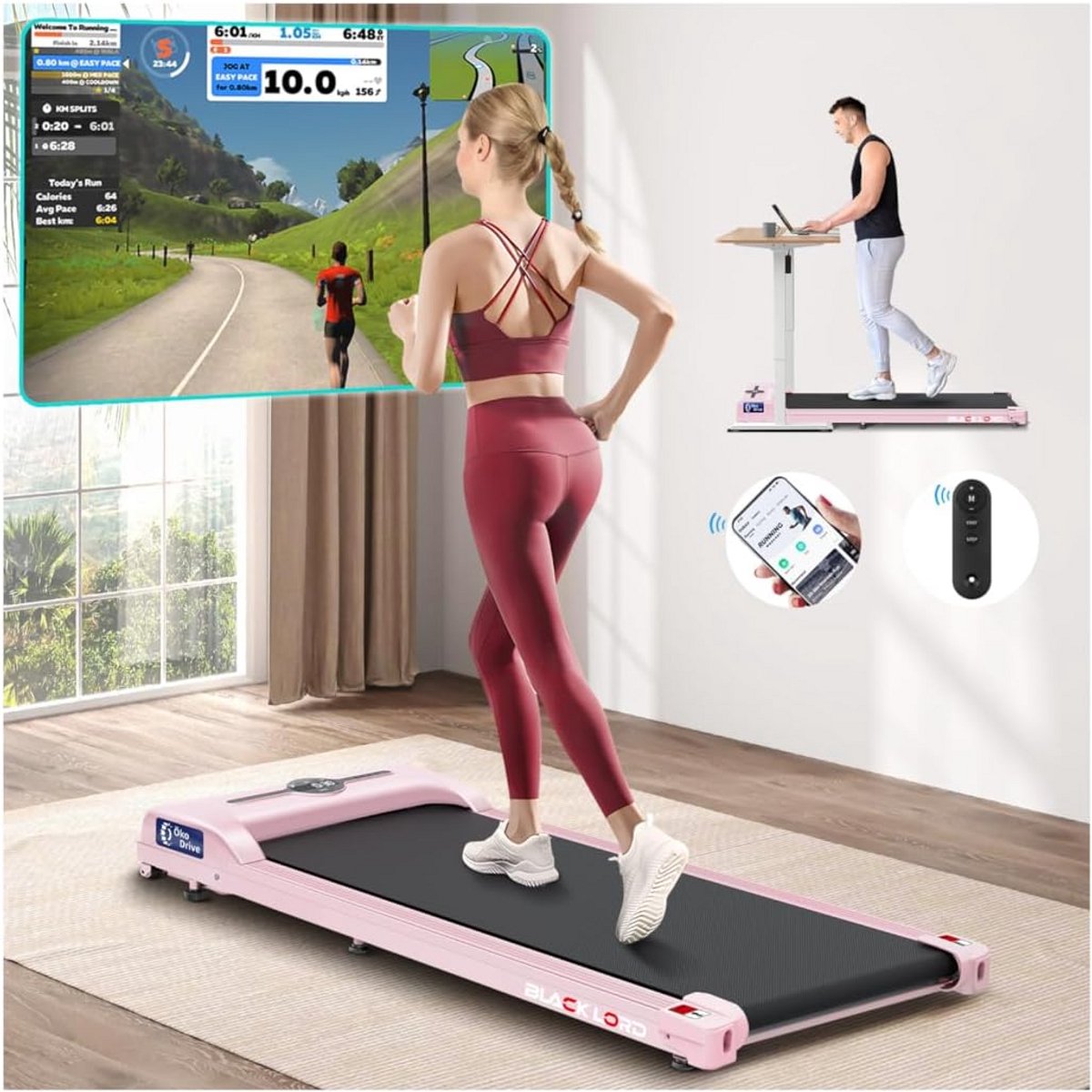 Loopband onder bureau - Opvouwbare machine - Thuis sporten - Stille motor - 119 cm lang - Roze