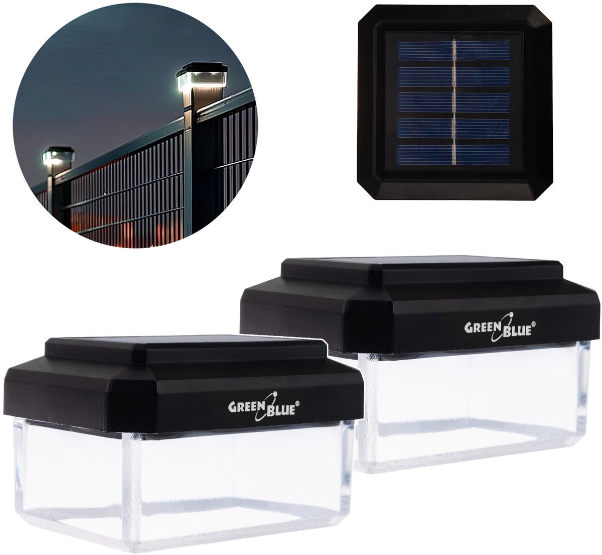 GreenBlue GB125 WW - 2 stuks Tuinlamp - LED-zonnelamp voor paal - 60 x 40 mm - envelopvormige kap - 3200K