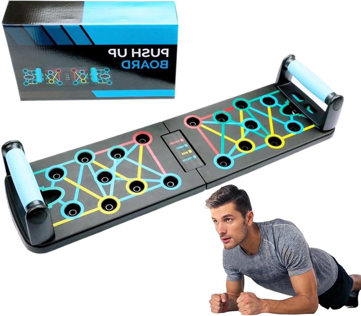 Push Up Board - Fitness Board - Kracht Training - Gekleurde Zones - 32 x 20 cm - Multicolor