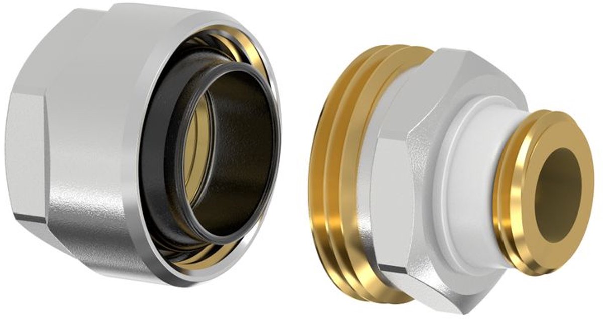 Flamco Zwartstalen Adapter PLUS DVGW v. buis 3/8 inch x G1/2a m. Snijringafdicht., F13077