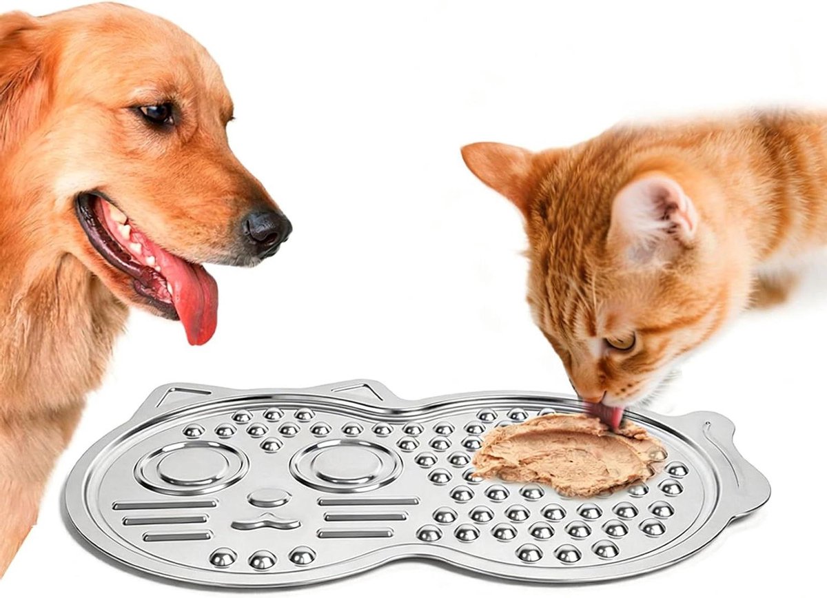 Hond Likkussen - Voedingsmat Puppy - Langzaam Voeden - Antislip RVS - 39 x 26 x 3 cm - Zilver