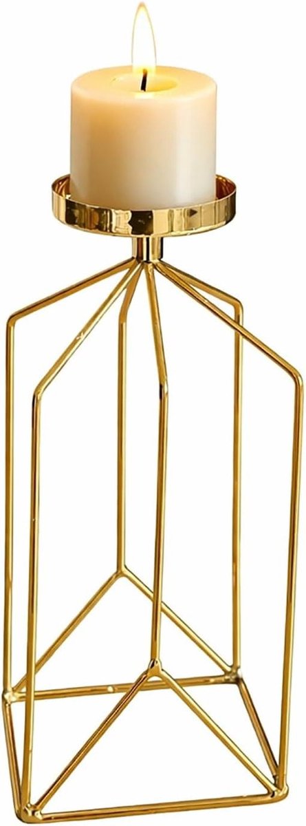 Metalen Kaarsenhouder Voor Tafeldecoratie – Moderne, Geometrische Kaarsenstandaard – Decoratieve Kaarsenhouder Voor Eettafel, Woonkamer, Bruiloften En Interieur(Gold,S)