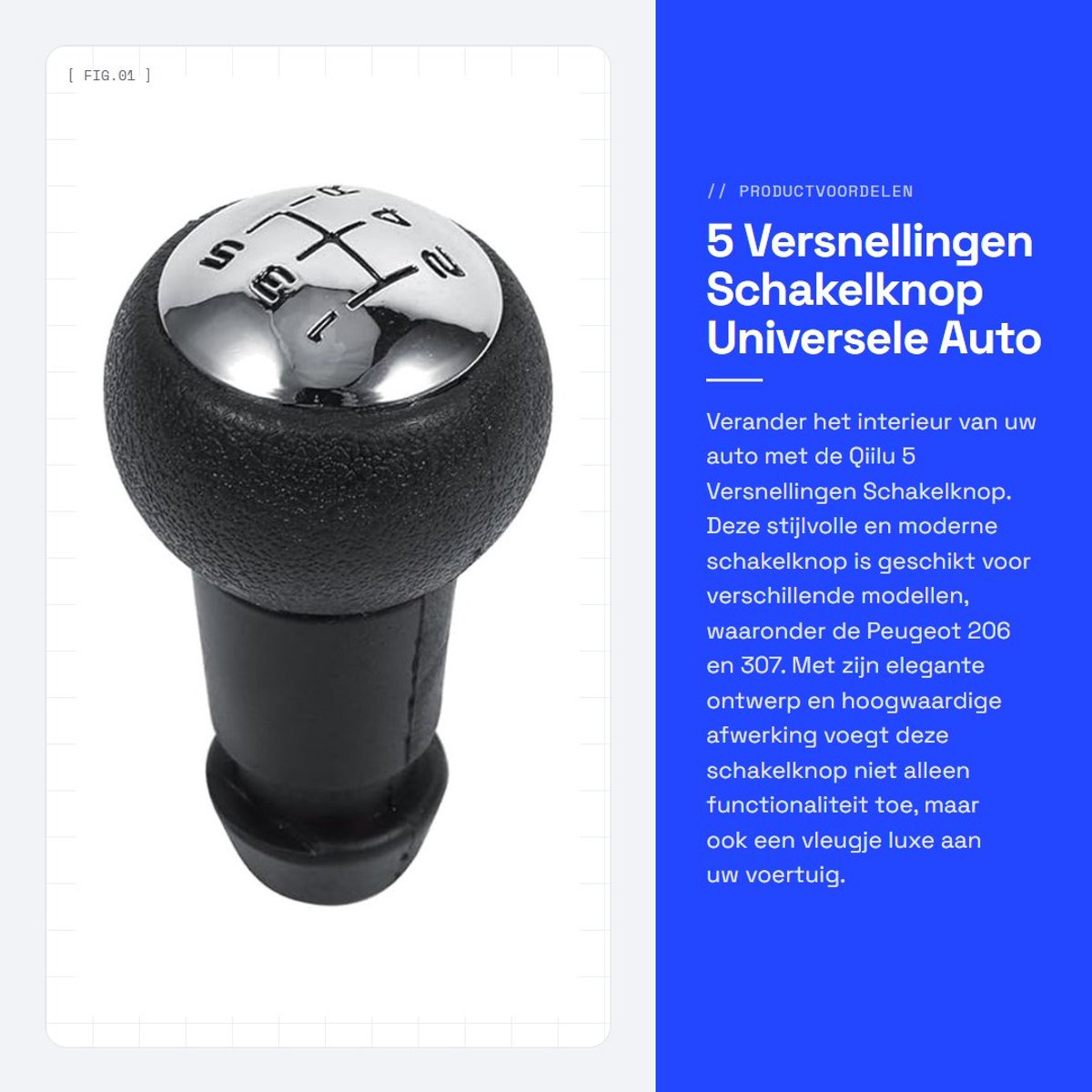 Dailygoods- Versnellingspook Knop 5-Speed - Pookknop Universeel - Versnellingspook Hoes - Geschikt voor 206/307 - Eenvoudige Installatie - Hoogwaardige Materialen - Versnellingsknop