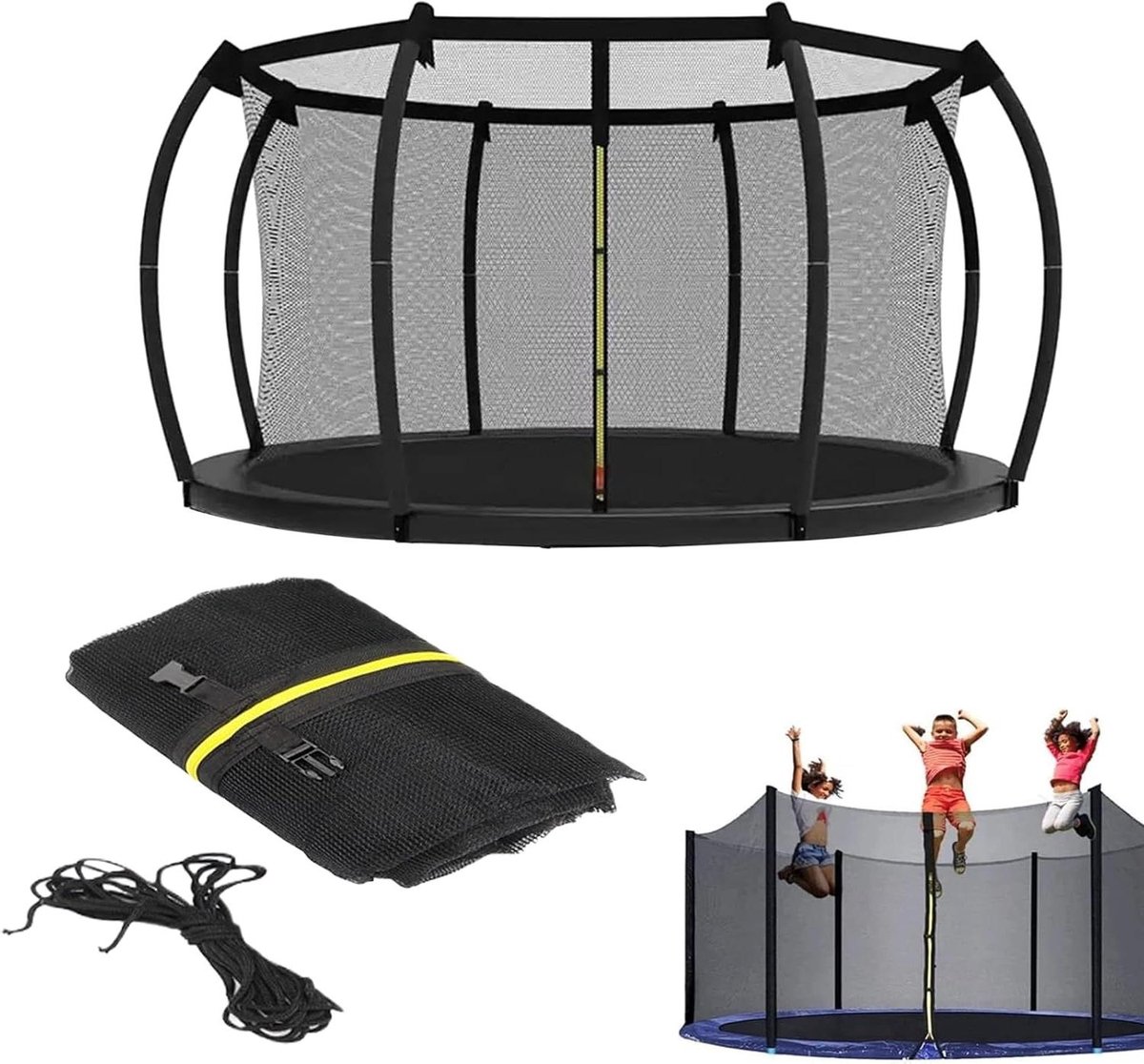 Trampoline Veiligheidsnet - Vervangend Net - Trampoline Gebruik - Rechtstreekse Palen - 305 cm - Zwart