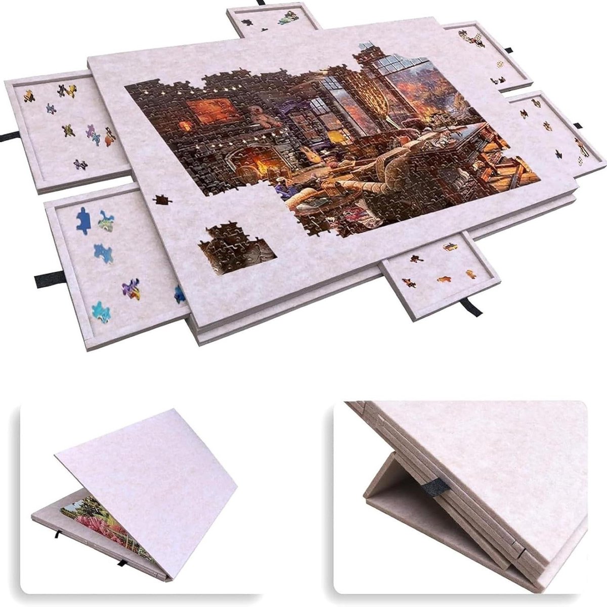 Puzzelmat - Puzzelbord - Legpuzzels Maken - Draagbaar Opvouwbaar - Tot 1500 Stukjes - Zwart