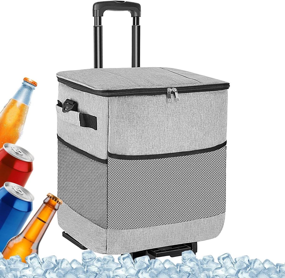 Geïsoleerde Opbergdoos - Koeltas Trolley - Buitenactiviteiten Opslag - Waterdicht Op Rolletjes - 35L Capaciteit - Grijs
