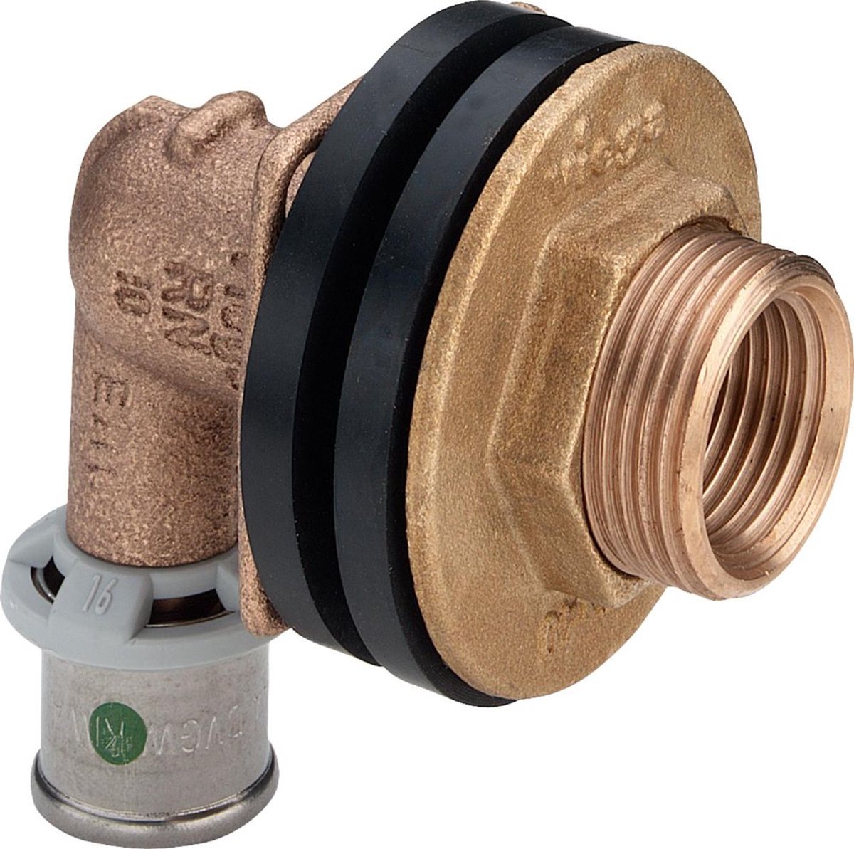 Viega Sanfix Fosta Sanfix P-wanddoorvoer, d 16mm, Rp 1/2, G 3/4 roodkoper Model 2132.11, 310738
