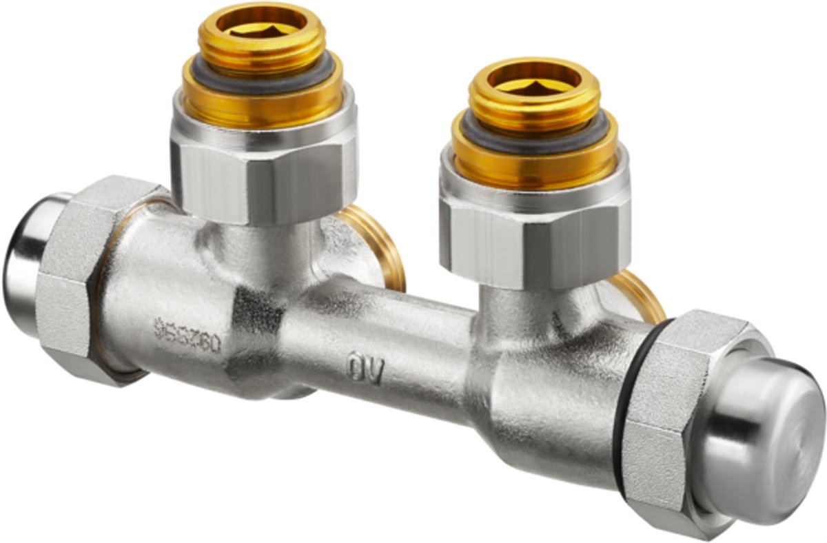 OVENTROP Aansluitgarnituur Multiflex FQ Hoek Linksaansluiting, G 1/2 AG x G 3/4 Euroconus, 1015874