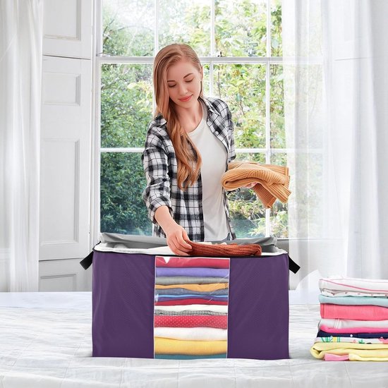 Kleding Opbergzakken - Dekbed Zakken Organiseren - Opbergen van Kleding - Doorzichtig PVC Venster - 2 stuks 95L - Paars — afbeelding 4