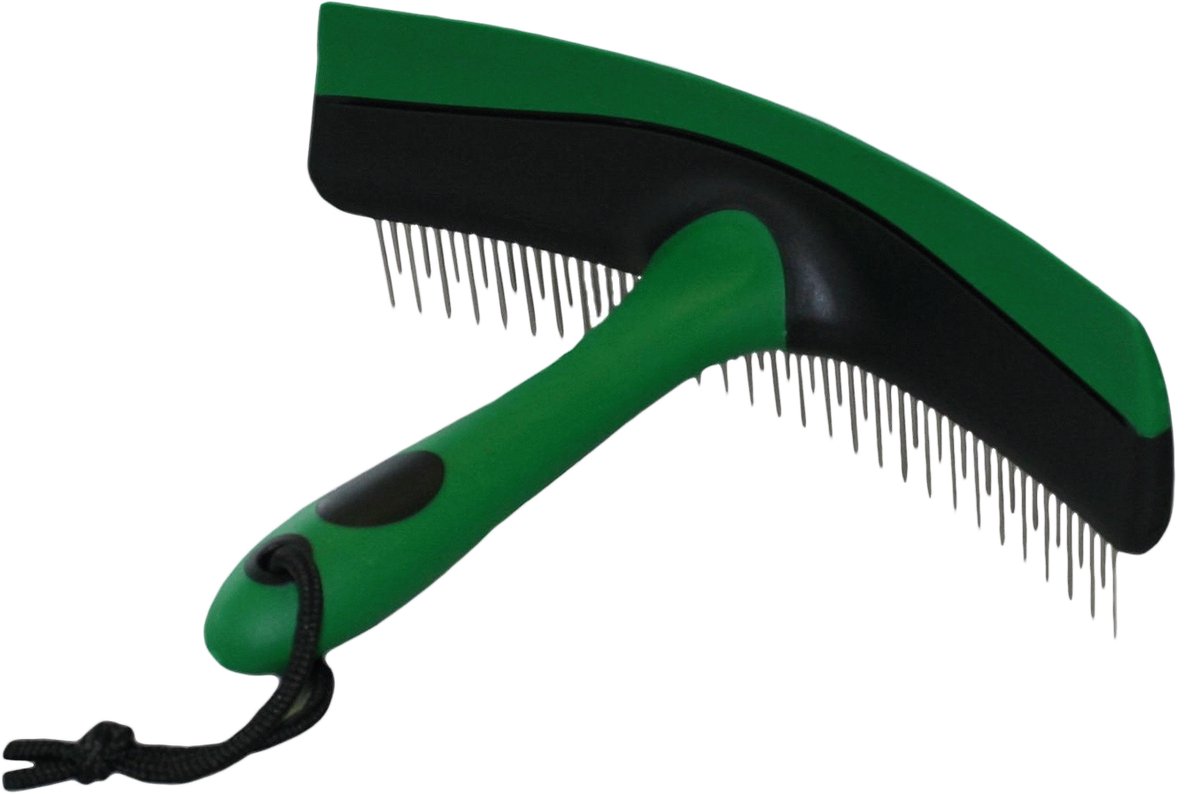 Excellent flexi kam & zweetmes – 26 cm - Stevige manenkam – Paardenborstel voor het verwijderen van zweet en vuil – Voor het doorkammen van de haren – Geschikt voor paarden – Groen/Zwart