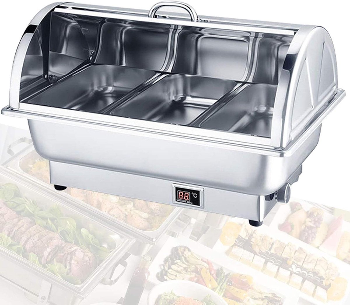 Elektrische Warmhoudbak - Buffet Server - Feesten en Buffet - Instelbare Temperatuur - 9L Capaciteit - Zilver