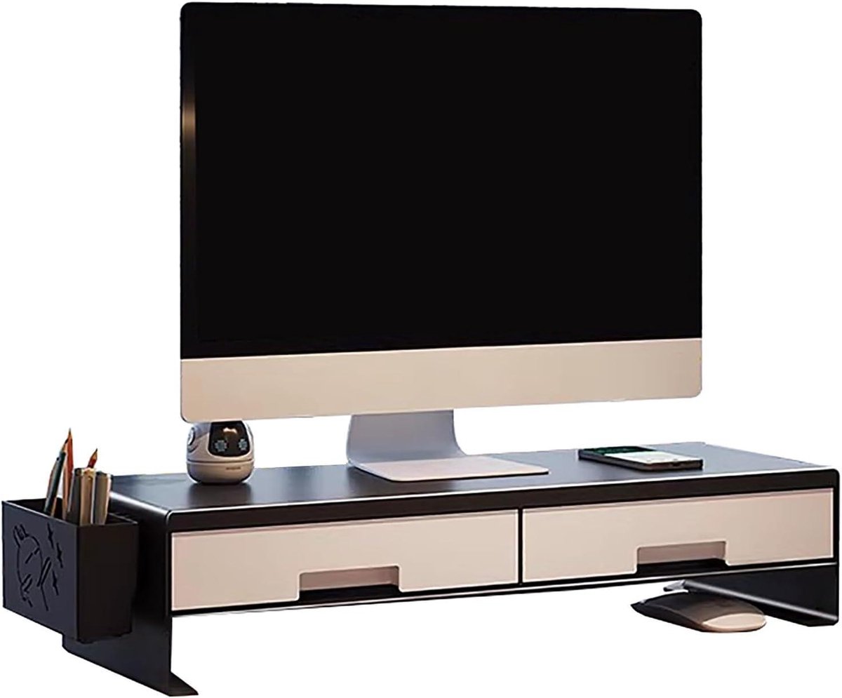Monitor Verhoger - Bureau Organizer - Ergonomisch Werken - Dubbele Lade - 135 cm Hoog - Wit