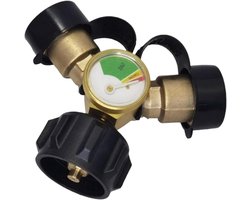 Propaan Y-Splitter,Propaan Y-Splitter Adapter Voor Gasflessen | QCC Vervangingsonderdeel Met Manometer En Afsluitventiel Accessoires Voor BBQ’s, Kachels En Verwarmers
