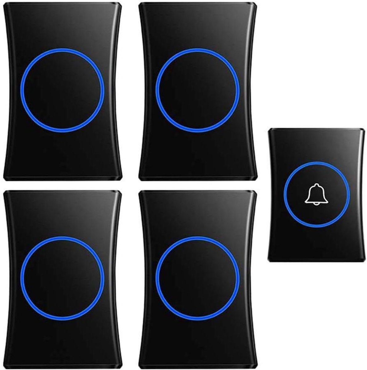 Waterdichte Draadloze Deurbel, 1 Zender En 4 Ontvangers, Draadloze Digitale Afstandsbediening, Led-Flitsherinnering/Bereik Van 300 Meter / 38 Muzieknummers / 4 Volumeniveaus, Wit, Zwart