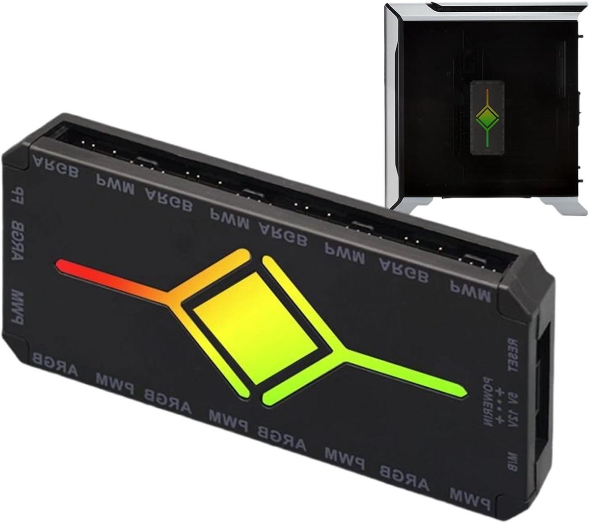 RGB Ventilator Controller - ARGB Hub - PC Koeling Aanpassen - Magnetische Bevestiging - 12 cm - Zwart