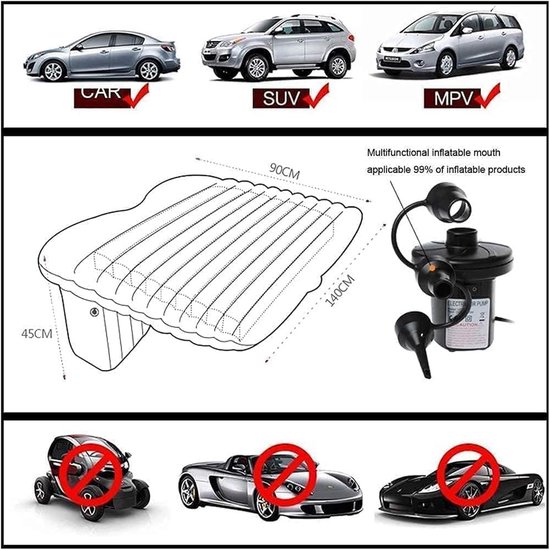 Opblaasbaar Luchtbed - Auto Matras - Comfortabel Reizen - Specifiek Ontwerp - 135 x 80 cm - Grijs — afbeelding 2