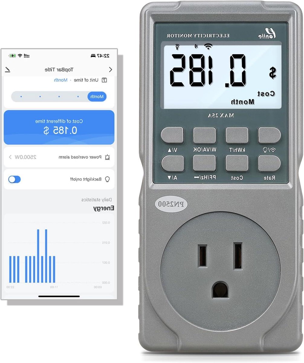Stroomverbruik Meter - Watt Meter - Energie Besparen - Wi-Fi App Controle - 25 Amp - Zwart