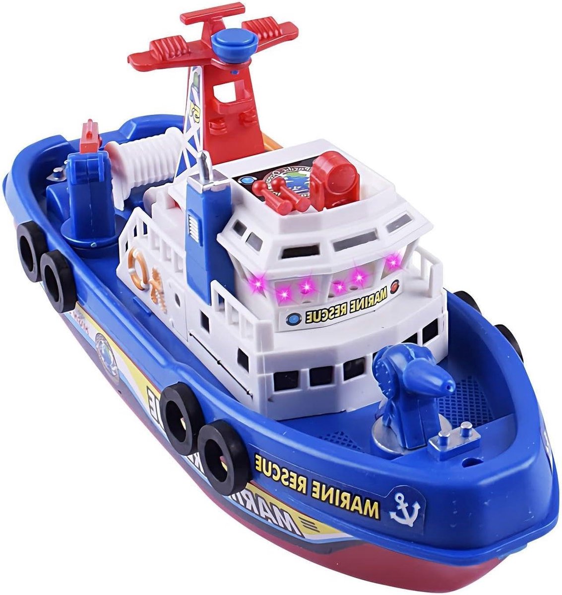 Brandweerboot badspeelgoed - Waterspuit speelgoed - Badplezier stimuleren - Licht en muziek - 26 x 10 x 14 cm - Rood