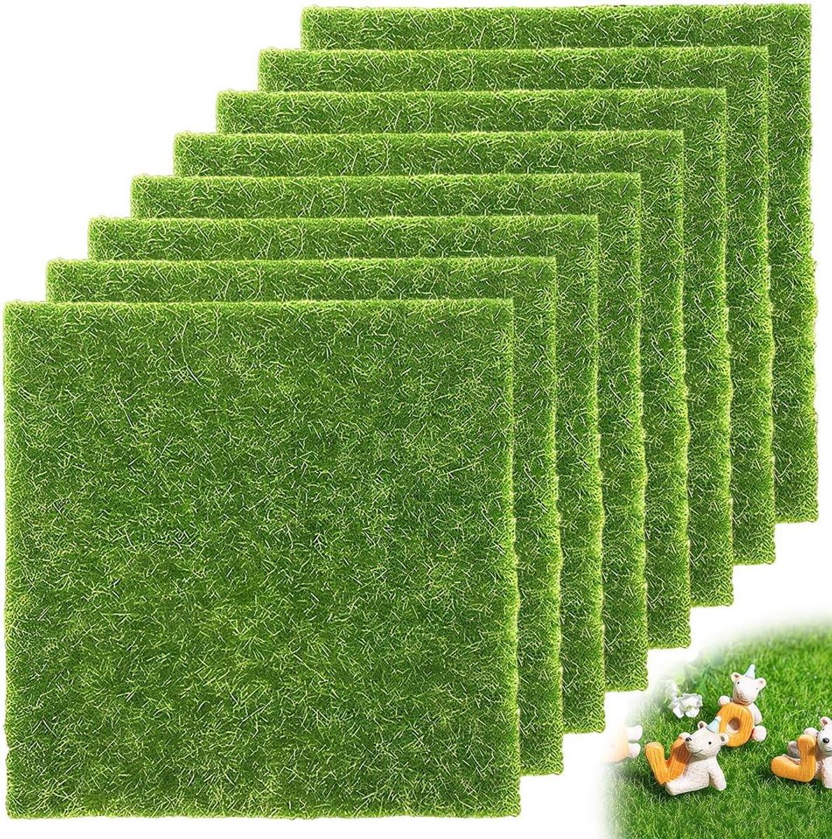 Kunstgras Matten - Knutselgras Decoratie - Doe-het-zelf Projecten - Realistische Textuur - 8 Stuks 15cm - Groen