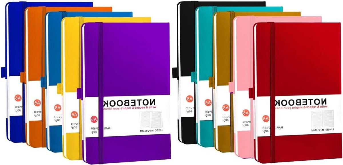 A5 Notitieboekjes - Schrift College - Zakelijk Schrijven - Hardcover Constructie - 20 Stuks - 10 Kleuren