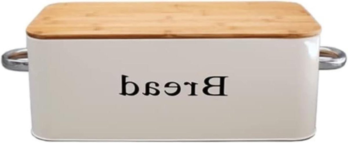 Broodtrommel met Bamboe Deksel - Broodbak Opberger - Brood Vers Houden - Stapelbaar Ontwerp - 36.6x13.5x18cm - Wit
